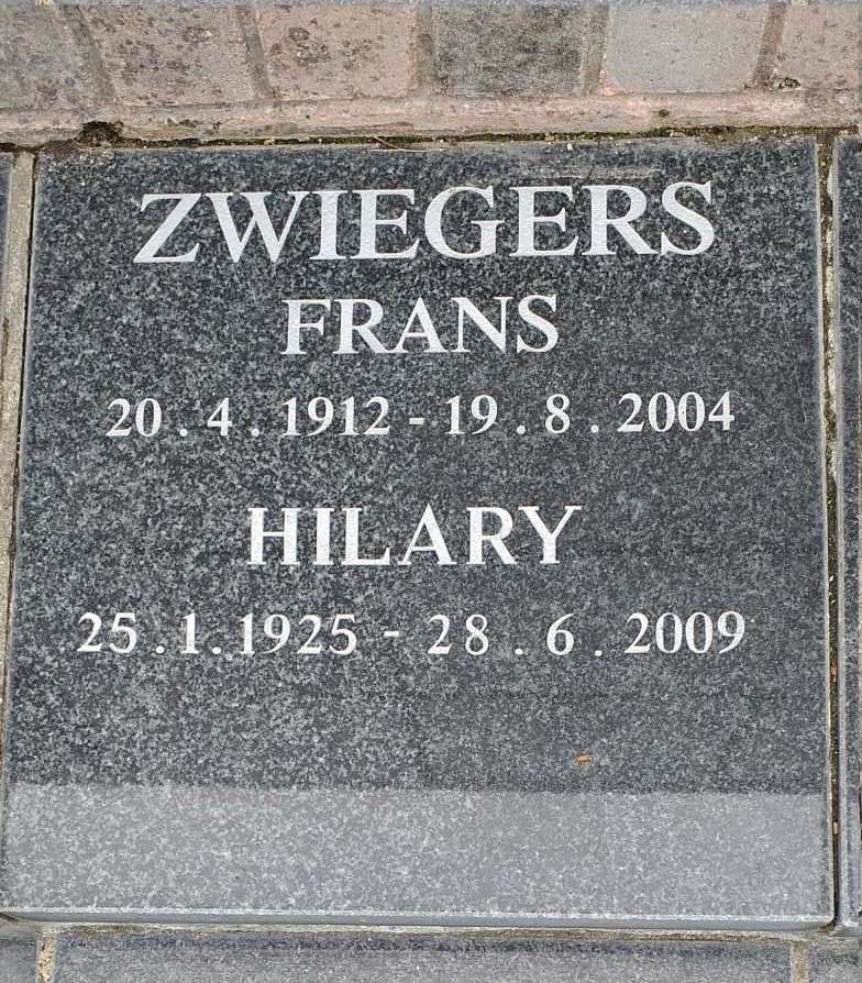 ZWIEGERS Frans 1912-2004 &amp; Hilary 1925-2009