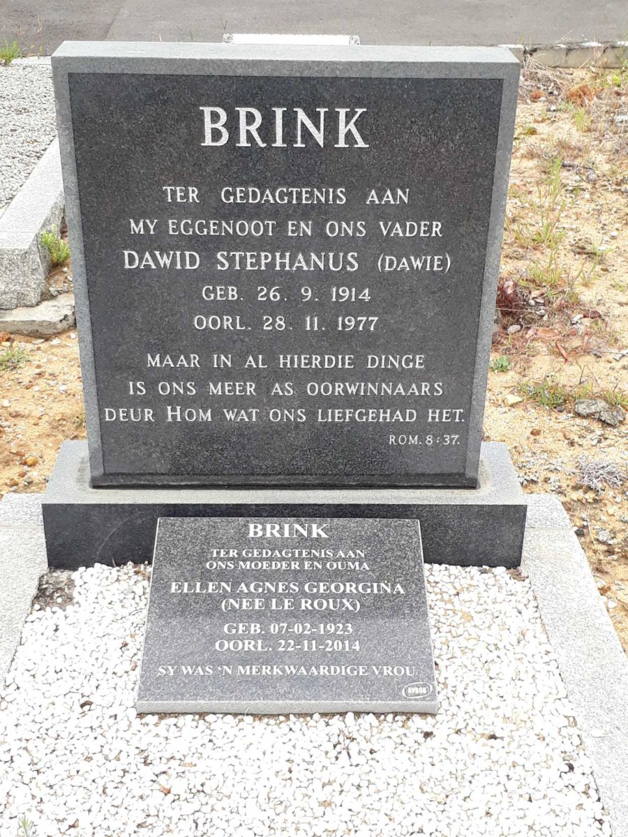 BRINK Dawid Stephanus 1914-1977 &amp; Ellen Agnes Georgina LE ROUX 1923-2014
