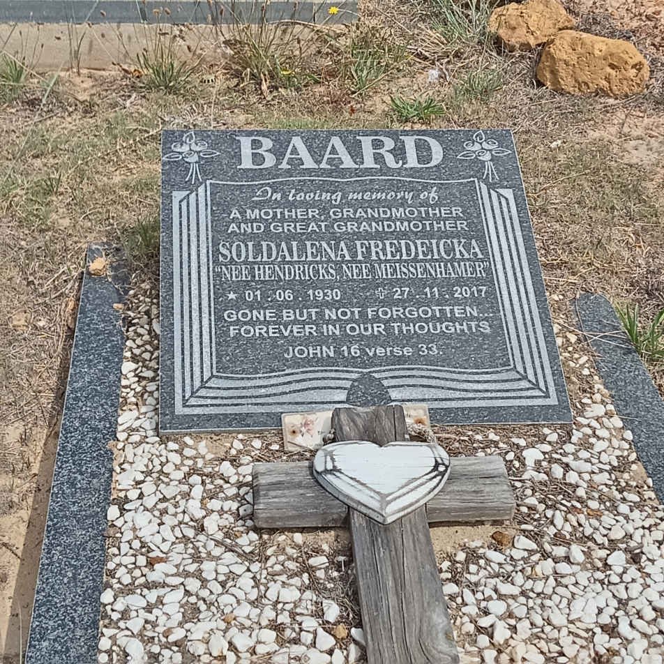 BAARD Soldalena Fredeicka voorheen HENDRICKS nee MEISSENHAMER 1930-2017