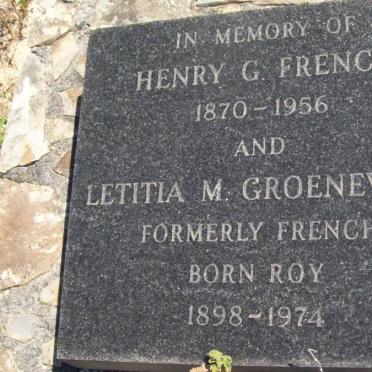 FRENCH Henry G. 1870-1956 :: GROENEWALD Letitia M. formerly FRENCH nee ROY 1898-1974