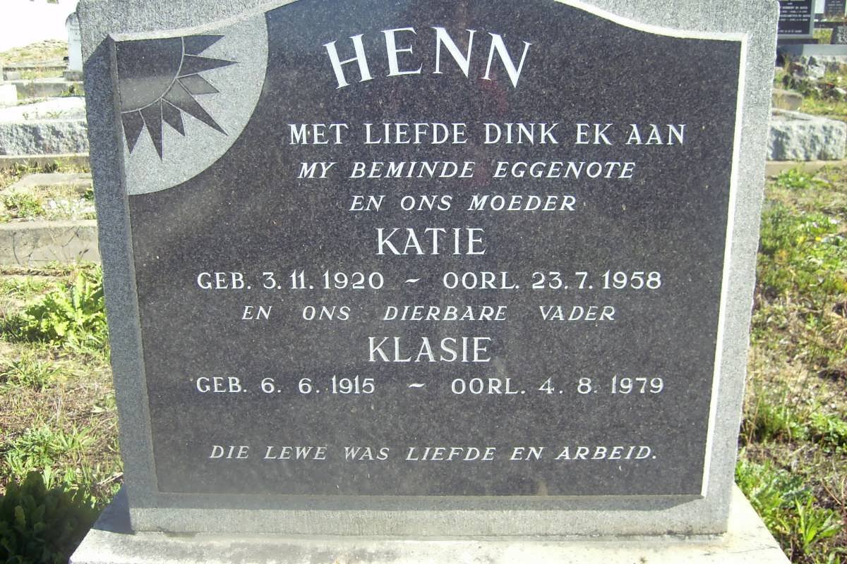 HENN Klasie 1915-1979 &amp; Katie 1920-1958
