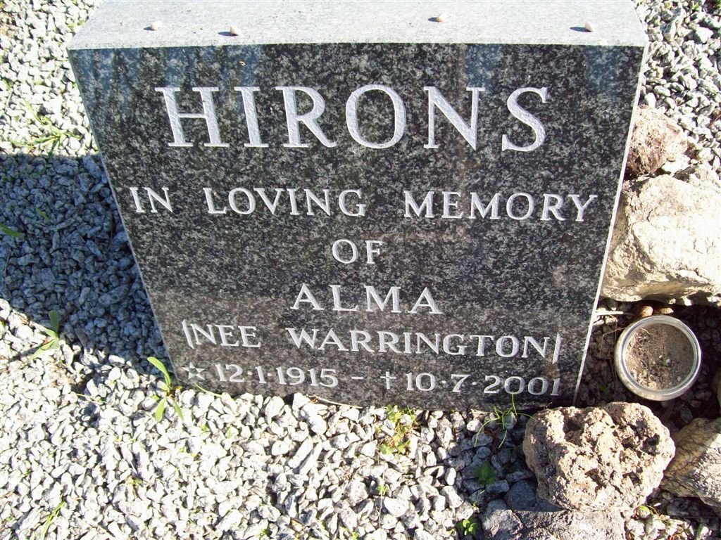 HIRONS Alma nee WARRINGTON 1915-2001