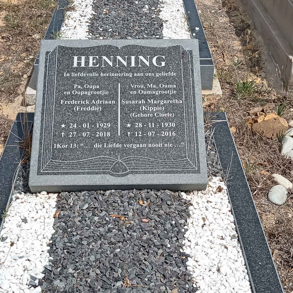 HENNING Frederick Adriaan 1929-2018 & Susarah Margaretha CLOETE 1930-2016