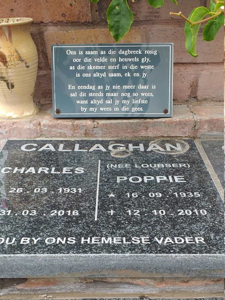 CALLAGHAN Charles 1931-2016 &amp; Poppie LOUBSER 1935-2010