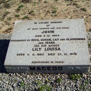 MACEDO John -1944 &amp; Lily Louisa 1895-1976