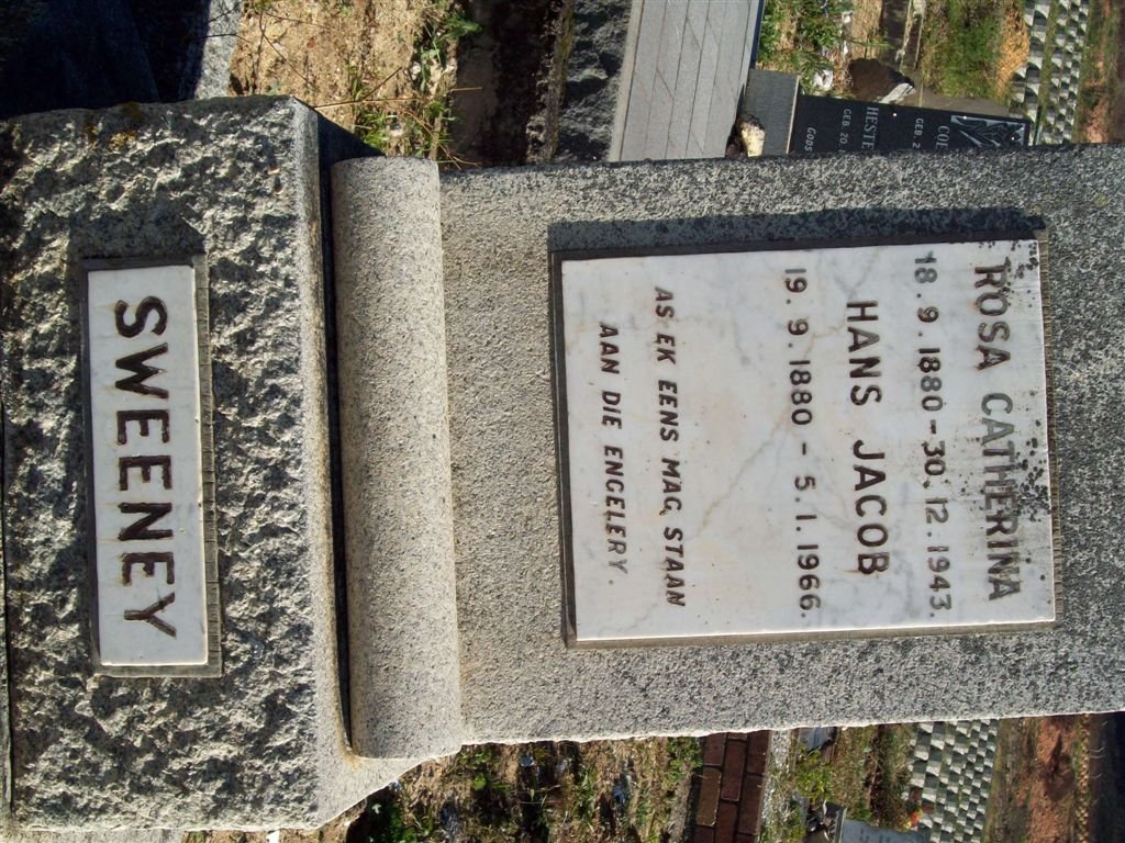 SWEENEY Hans Jacob 1880-1966 &amp; Rosa Catherina 1880-1943