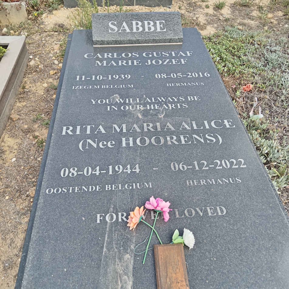 SABBE Carlos Gustav Marie Jozef 1939-2016 & Rita Maria Alice HOORENS 1944-2022
