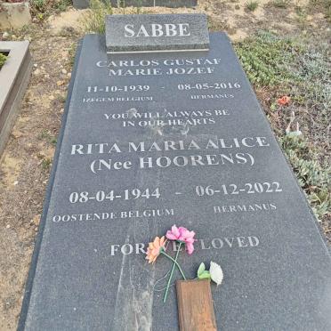 SABBE Carlos Gustav Marie Jozef 1939-2016 & Rita Maria Alice HOORENS 1944-2022