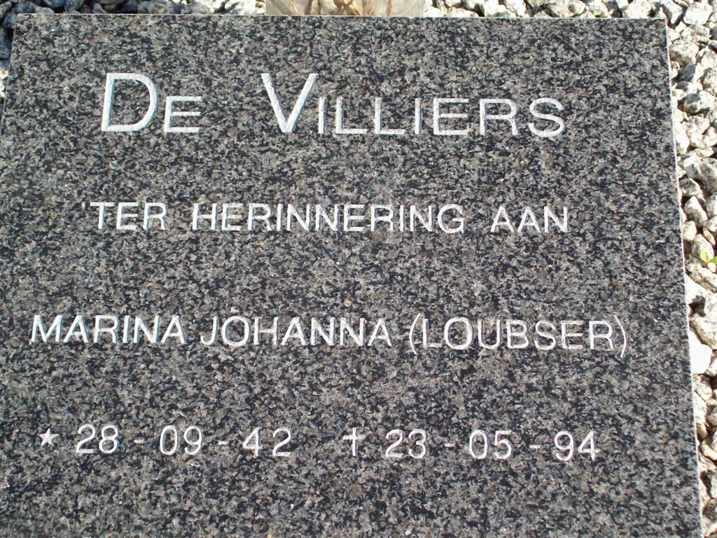 VILLIERS Marina Johanna, de nee LOUBSER 1942-1994