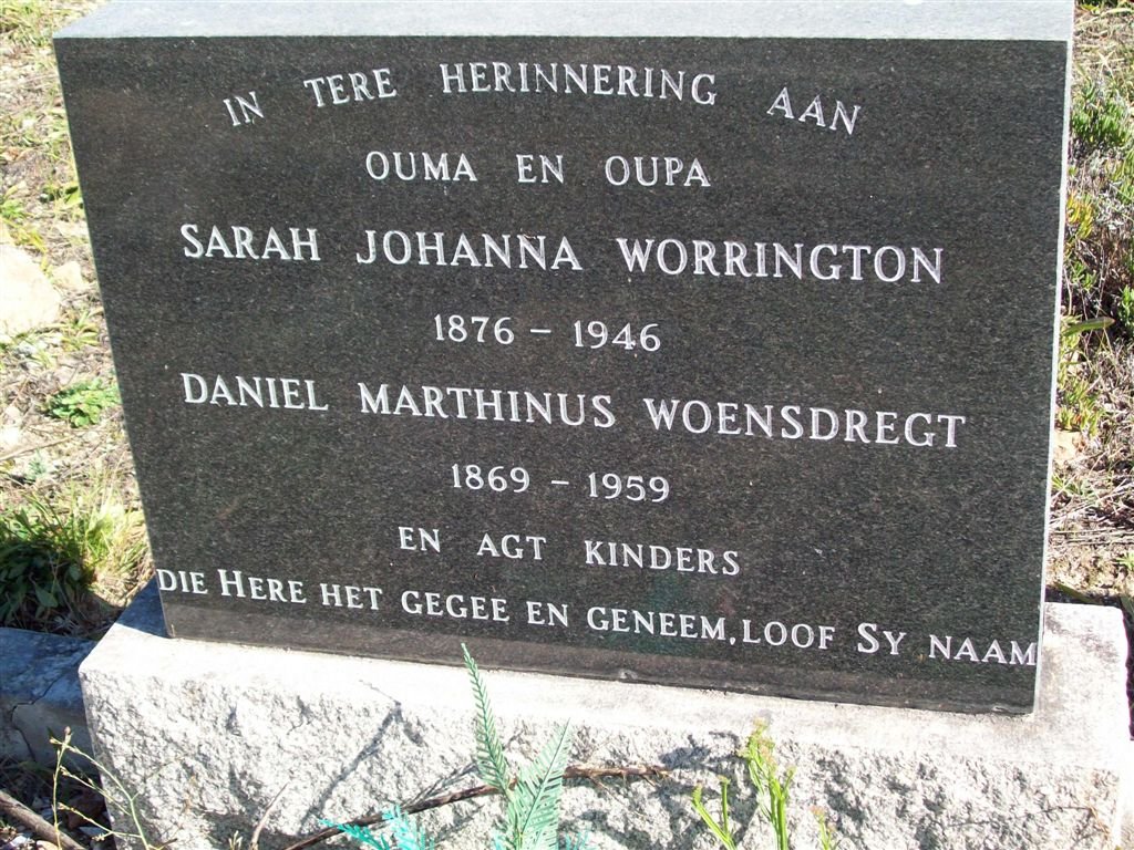 WORRINGTON Daniel Marthinus 1869-1959 &amp; Sarah Johanna 1876-1946