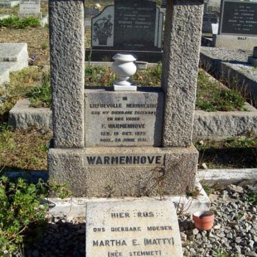 WARMENHOVE F. 1879-1931 &amp; Martha E. nee STEMMET 1881-1968