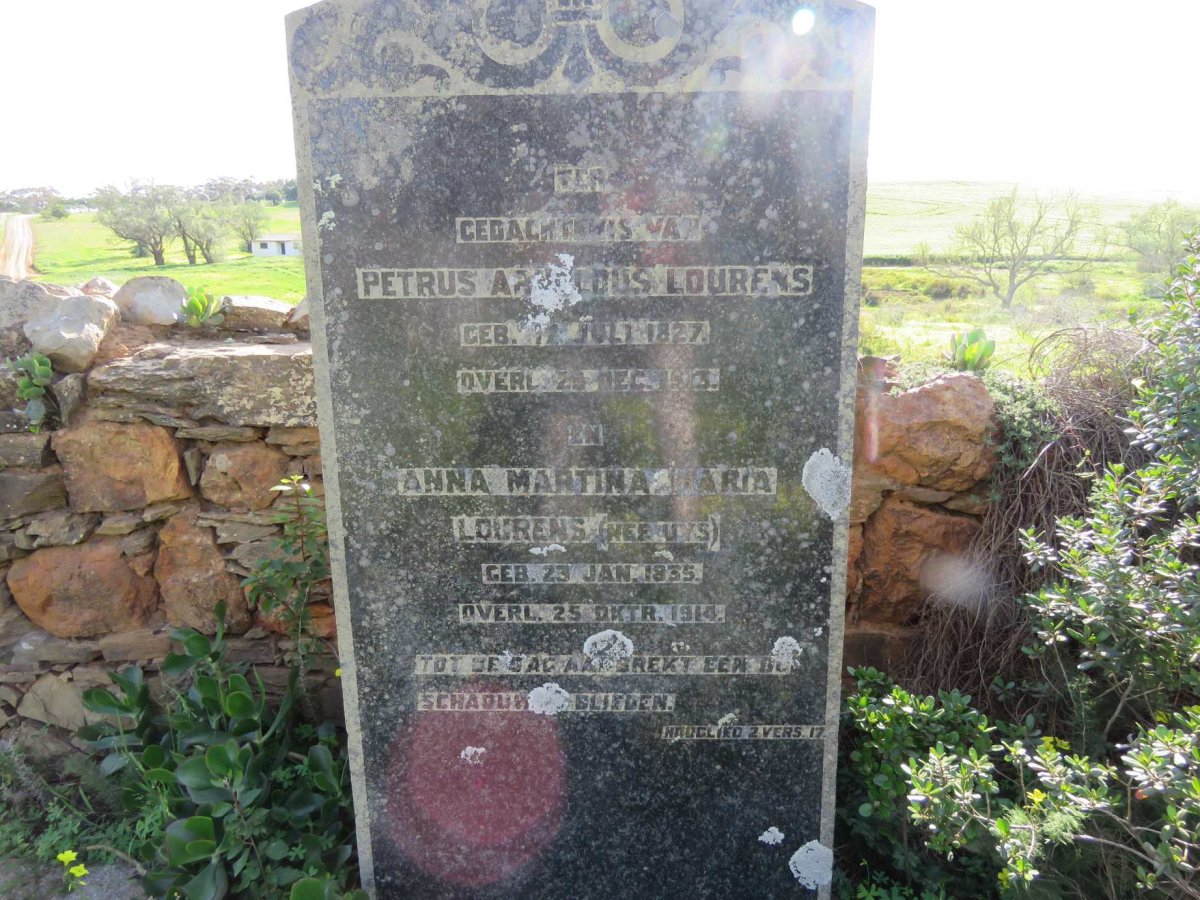 LOURENS Petrus Arnoldus 1827-1913 &amp; Anna Martina Maria UYS 1835-1914