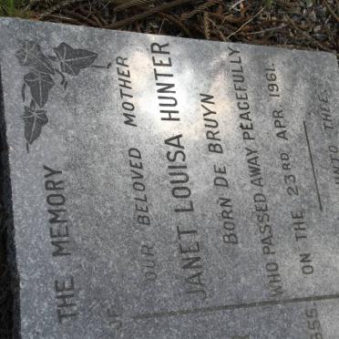 HUNTER Arthur 1881-1955 &amp; Janet Louisa DE BRUYN -1961