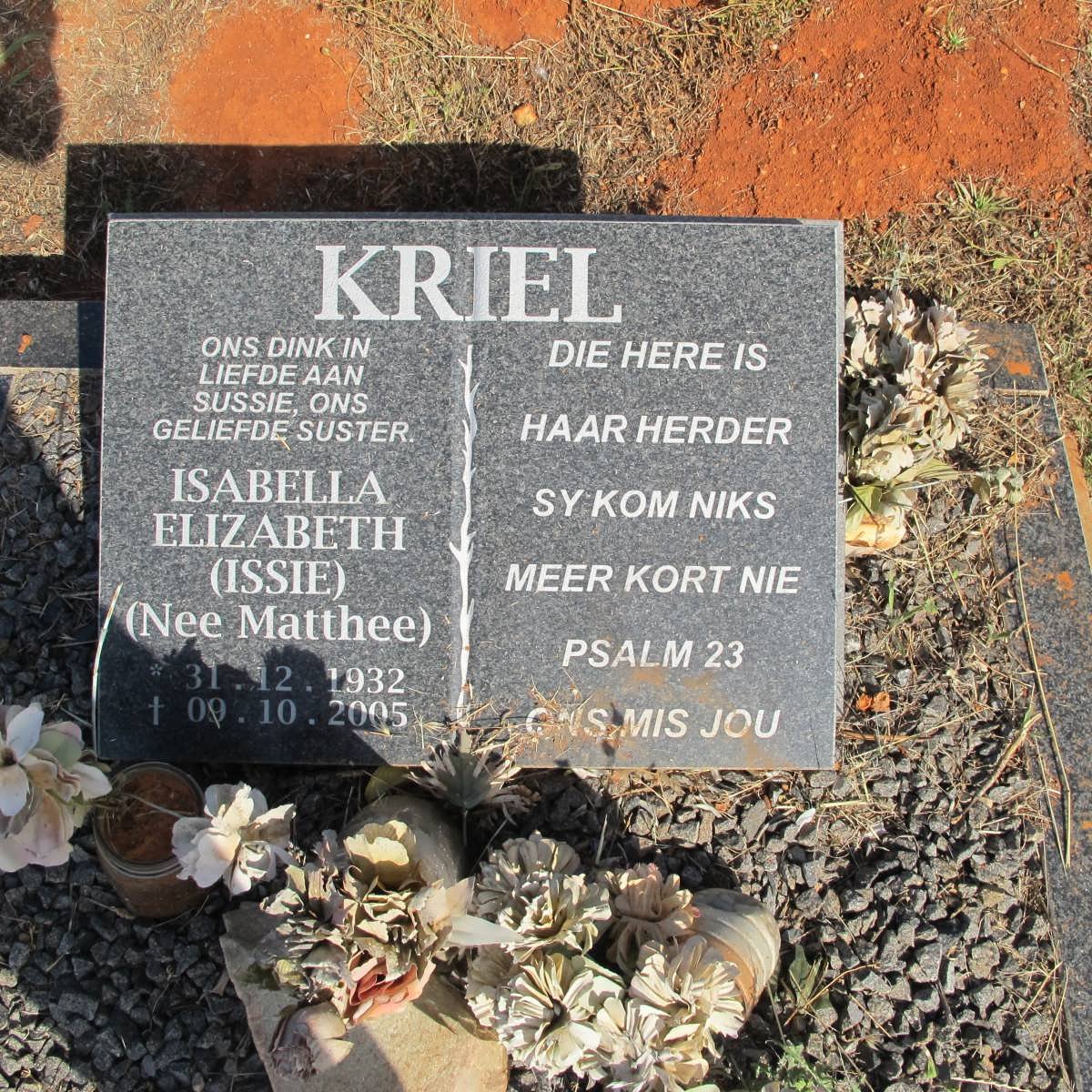 KRIEL Isabella Elizabeth nee MATTHEE 1932-2005