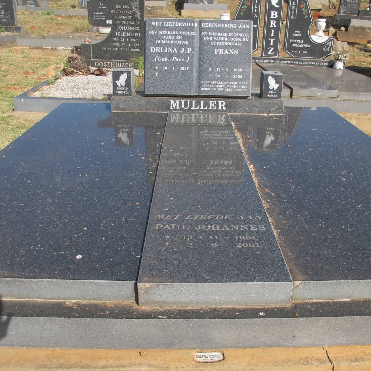 MULLER Frans 1926-2002 &amp; Delina J.P. PACE 1931- :: MULLER Paul Johannes 1951-2001