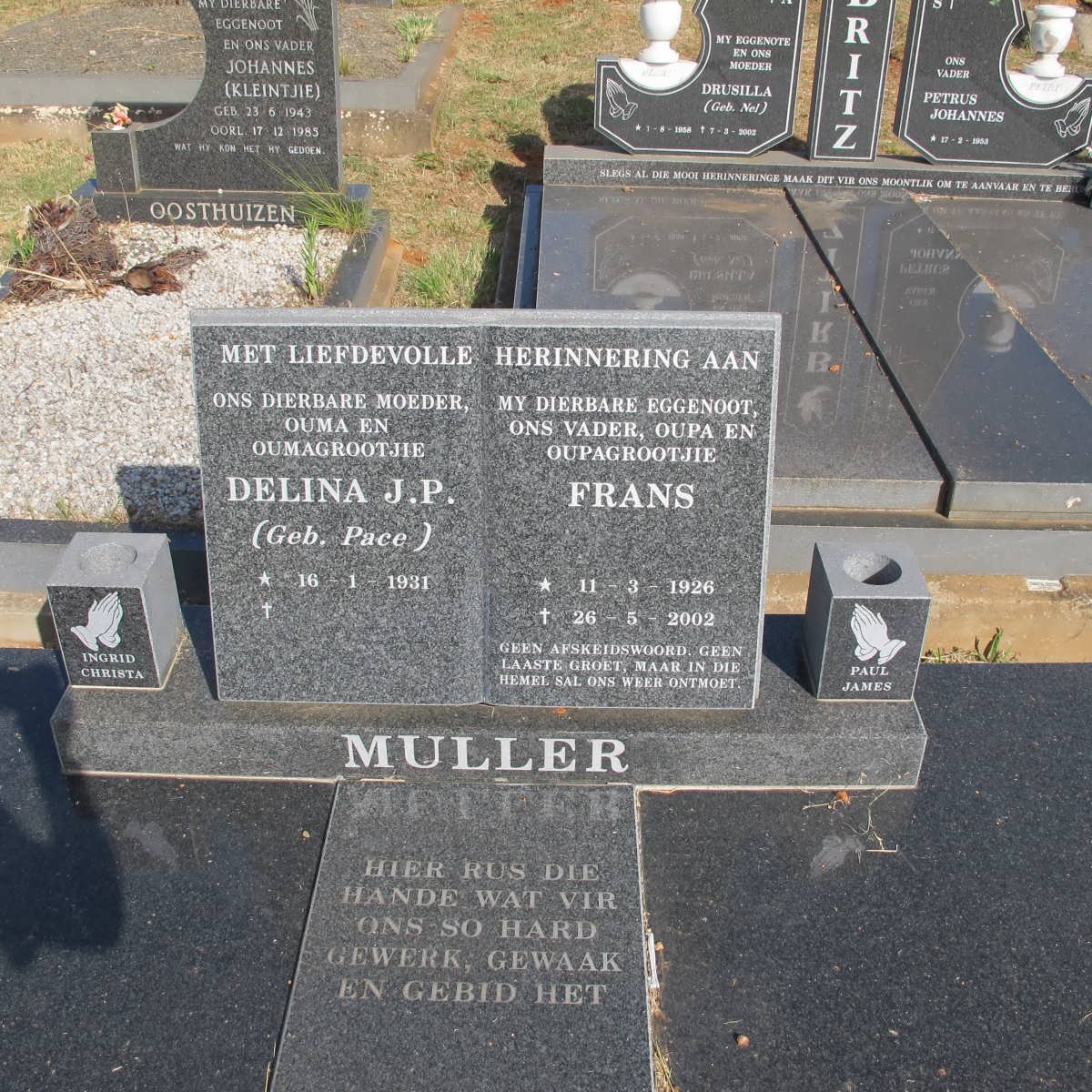 MULLER Frans 1926-2002 &amp; Delina J.P. PACE 1931-