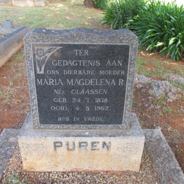 PUREN Maria Magdelena R. nee CLAASSEN 1878-1962