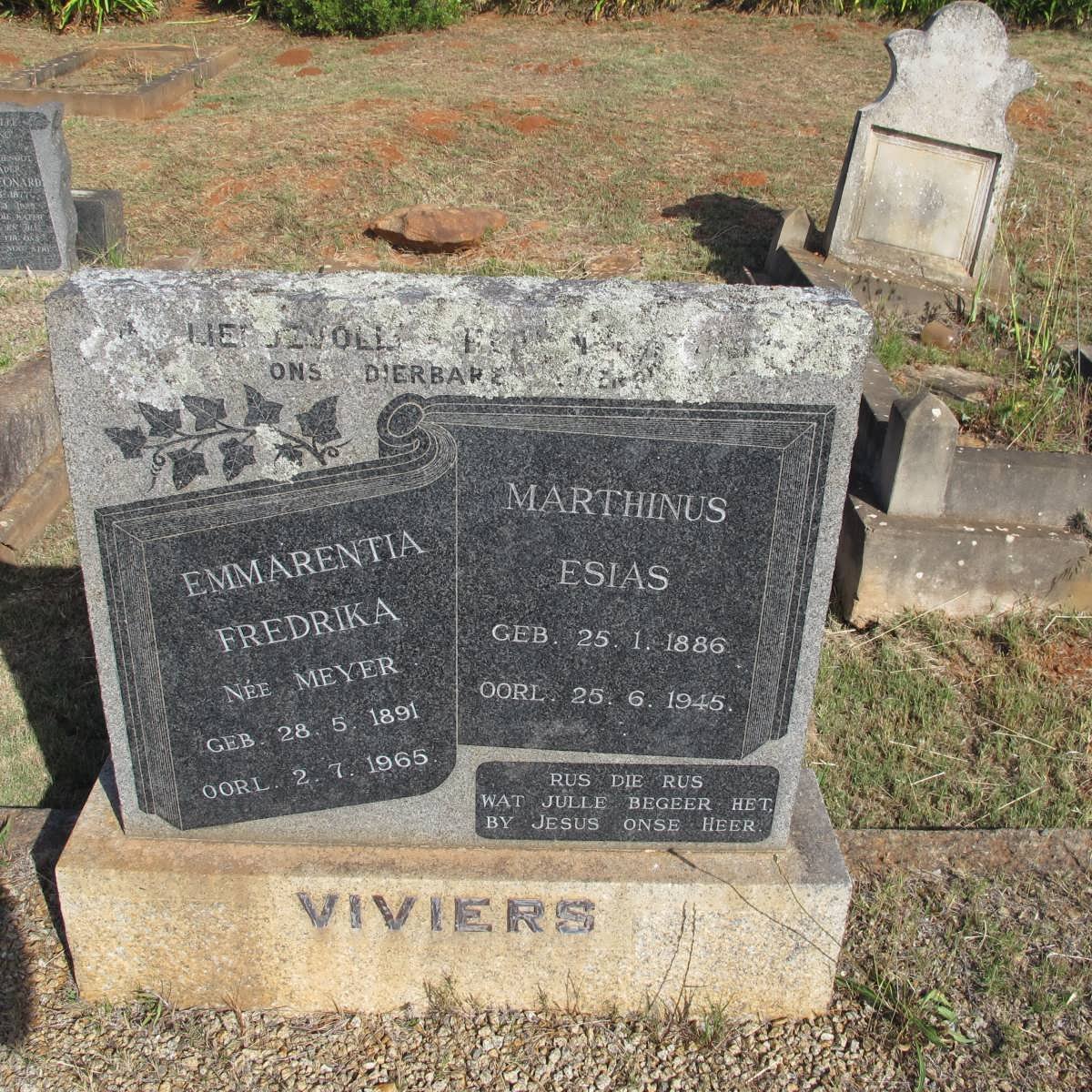VIVIERS Marthinus Esias 1886-1945 &amp; Emmarentia Fredrika MEYER 1891-1965