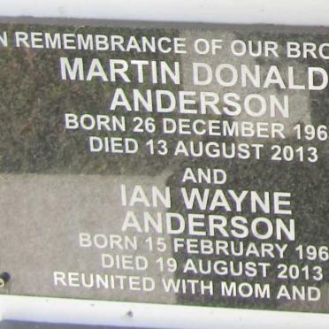 ANDERSON Martin Donald 1962-2013 :: Anderson Ian Wayne 1969-2013