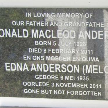 ANDERSON Donald Macleod 1928-2011 & Edna nee MELCK 1935-2011