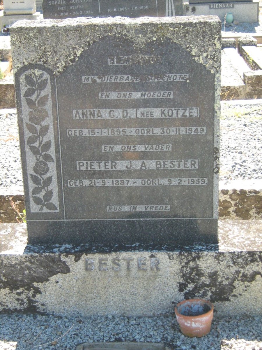BESTER Pieter J.A. 1887-1959 &amp; Anna C.D. KOTZE 1895-1949