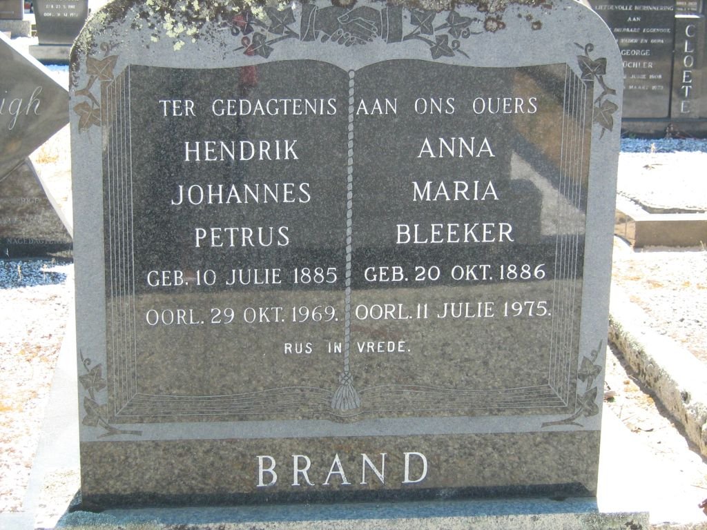 BRAND Hendrik Johannes Petrus 1885-1969 &amp; Anna Maria BLEEKER 1886-1975