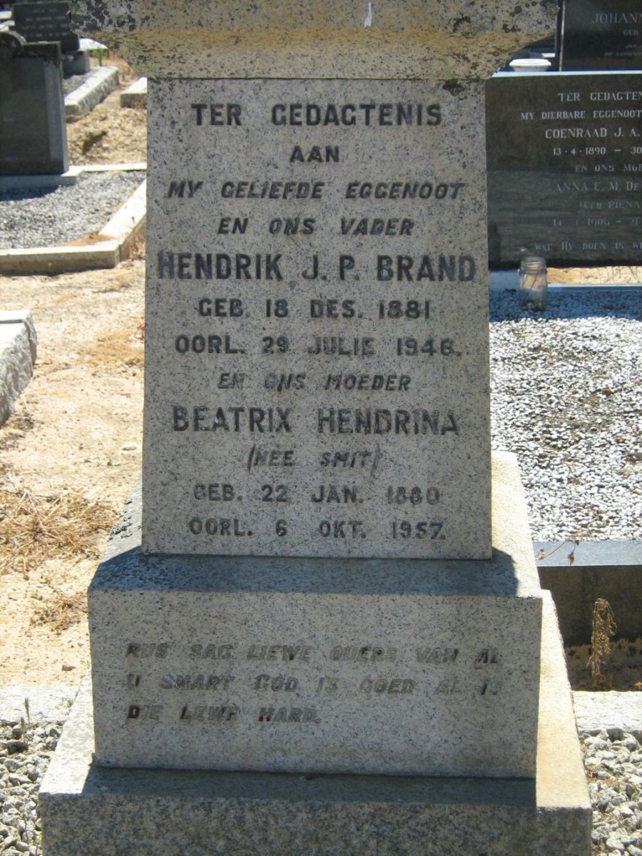 BRAND Hendrik J.P. 1881-1946 &amp; Beatrix Hendrina SMIT 1880-1957