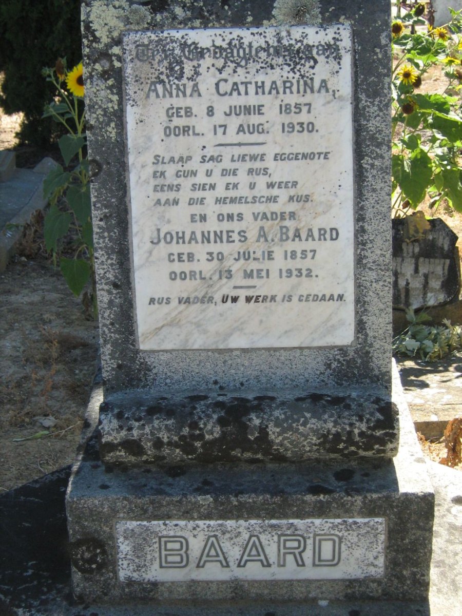 BAARD Johannes A. 1857-1932 &amp; Anna Catharina 1857-1930