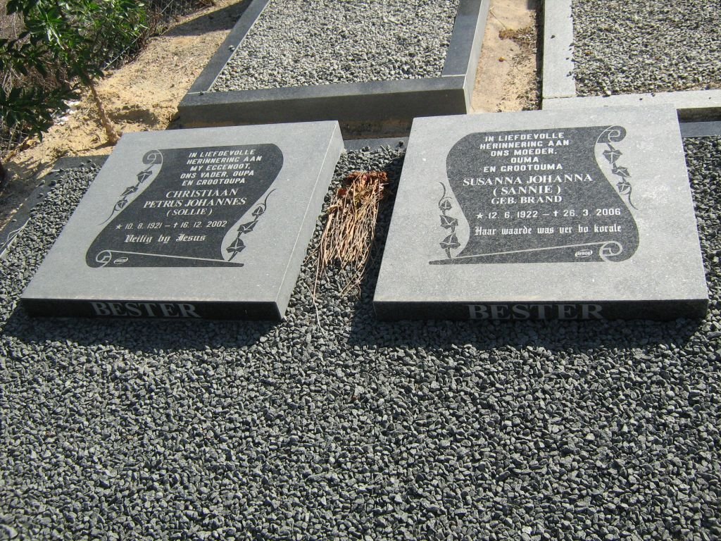 BESTER Christiaan Petrus Johannes 1921-2002 &amp; Susanna Johanna BRAND 1922-2006