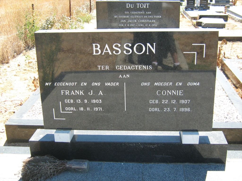 BASSON Frank J.A. 1903-1971 &amp; Connie 1907-1996