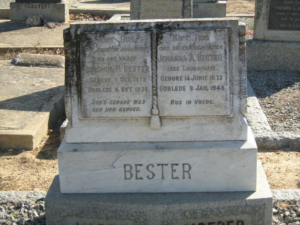 BESTER Joachim P. 1872-1938 &amp; Johanna A. LAUBSCHER 1873-1948