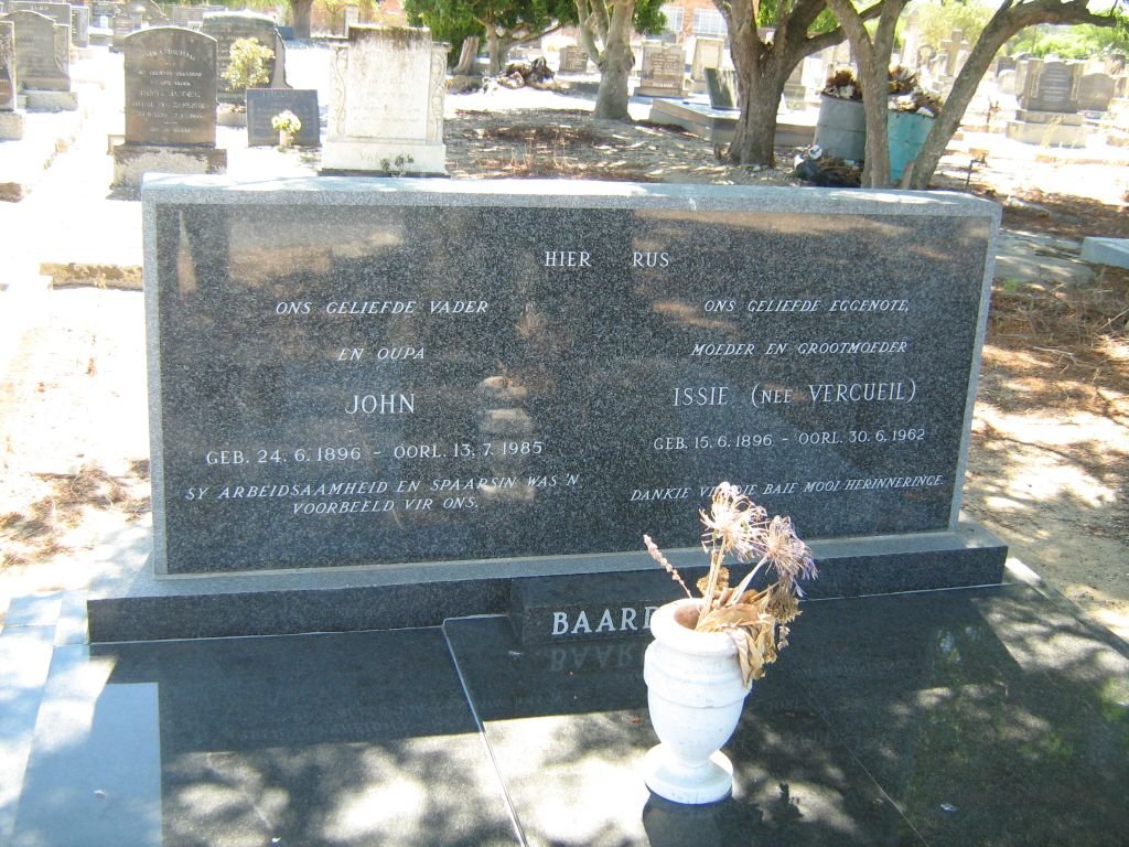 BAARD John 1896-1985 &amp; Issie VERCUEIL 1896-1962