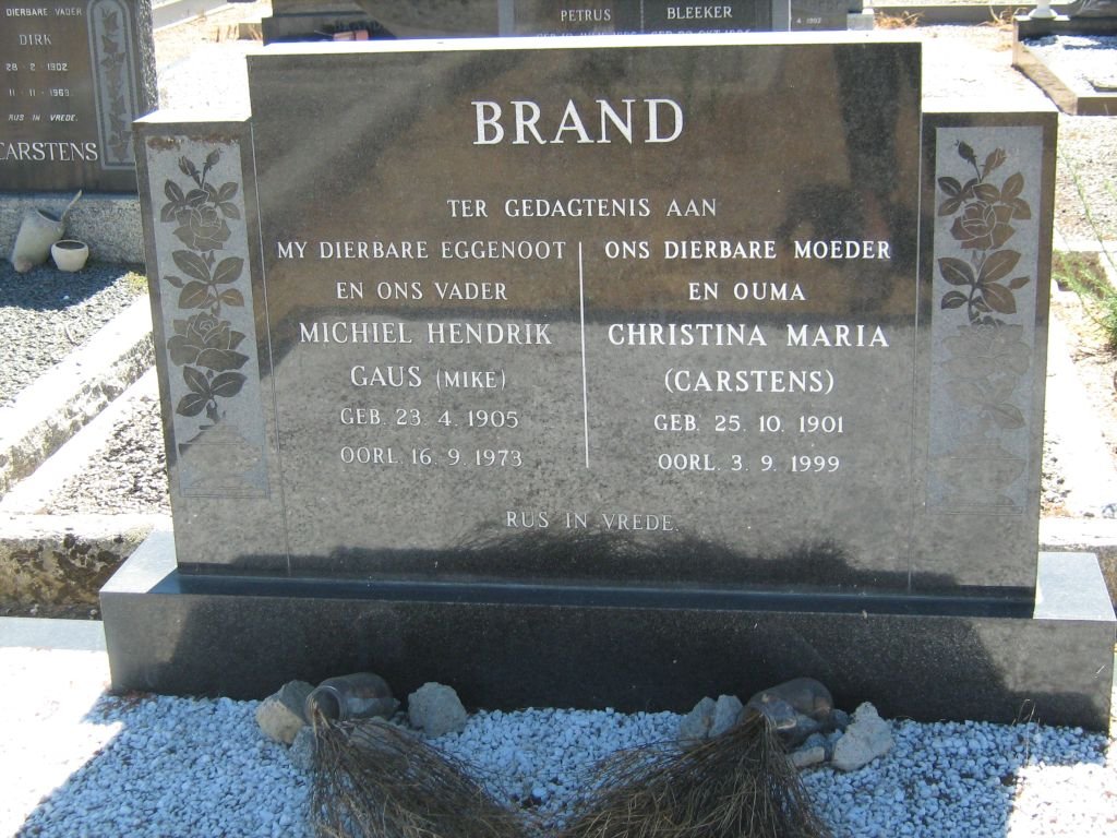 BRAND Michiel Hendrik Gaus 1905-1973 &amp; Christina Maria CARSTENS 1901-1999