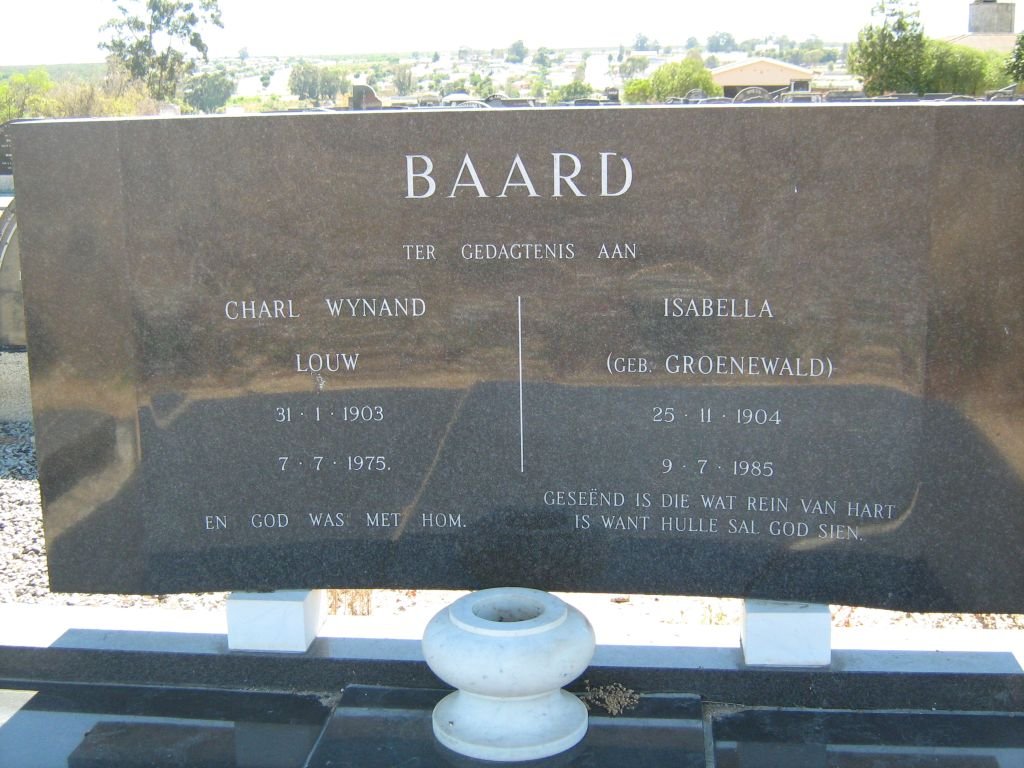 BAARD Charl Wynand Louw 1903-1975 &amp; Isabella GROENEWALD 1904-1985 :: SMITH Annabelle Maureen nee BAARD 1930-1988