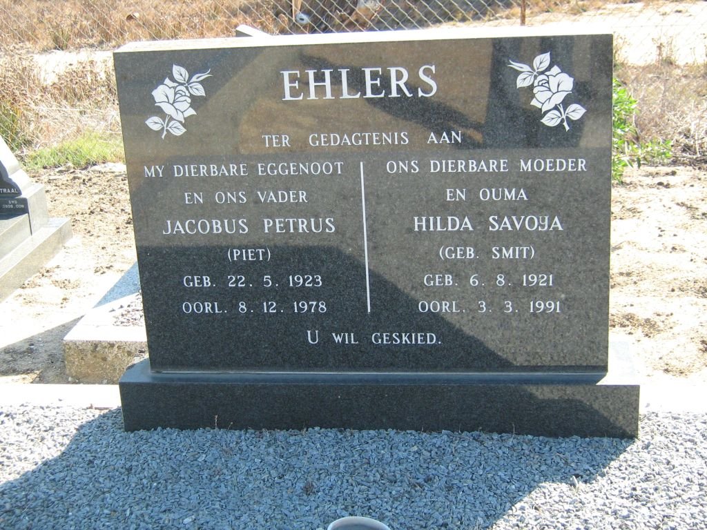 EHLERS Jacobus Petrus 1923-1978 &amp; Hilda Savoya SMIT 1921-1991