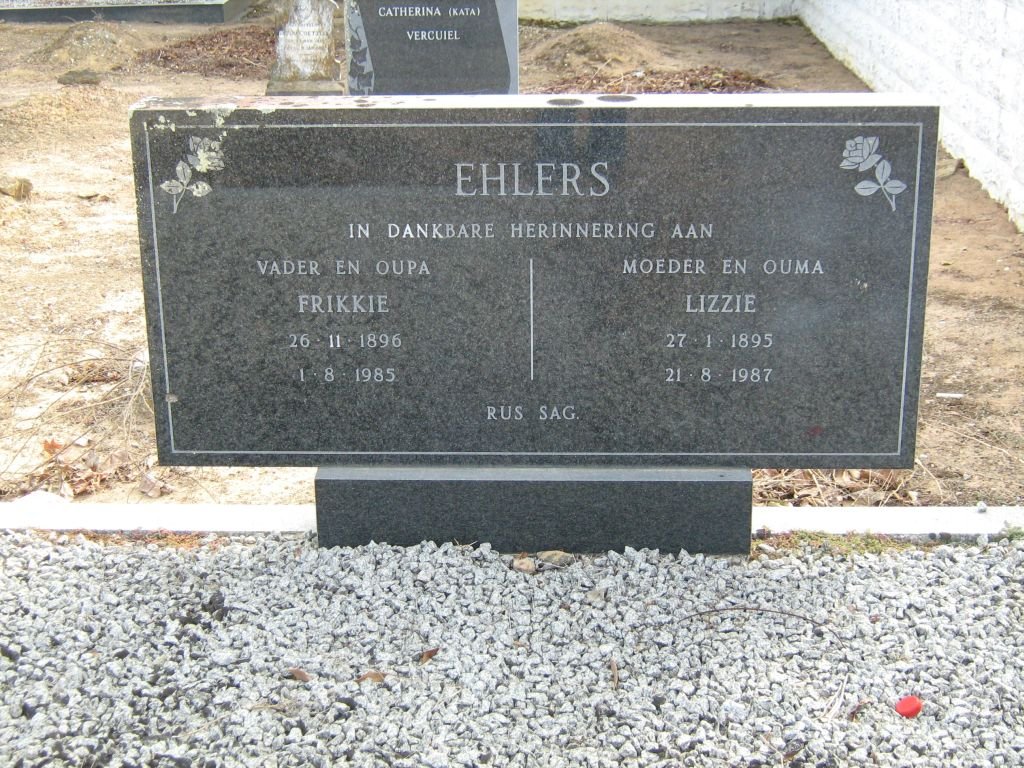 EHLERS Frikkie 1896-1985 &amp; Lizzie 1895-1987
