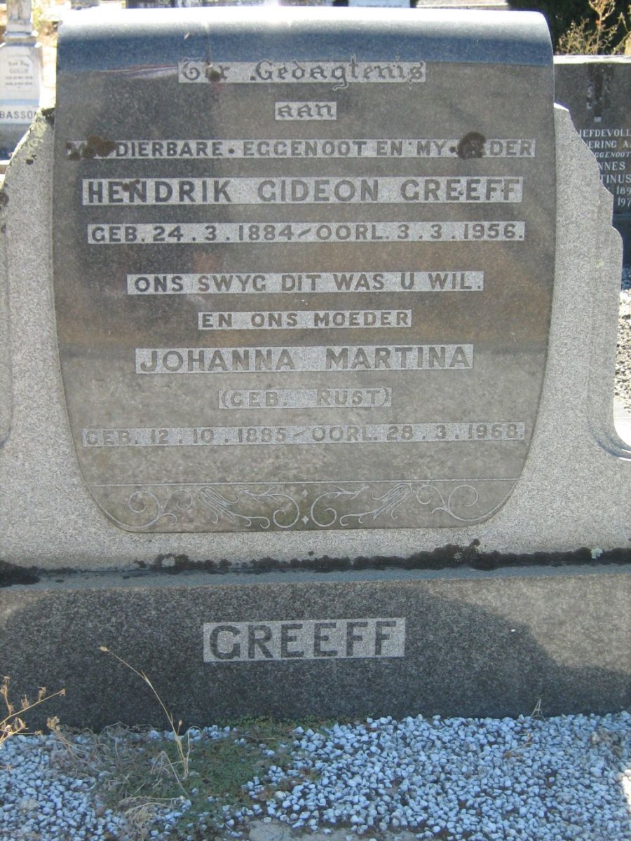 GREEFF Hendrik Gideon 1884-1956 &amp; Johanna Martina RUST 1885-1968