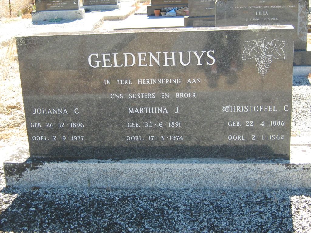 GELDENHUYS Marthina J. 1891-1974 :: GELDENHUYS Johanna C. 1896-1977 :: GELDENHUYS Christoffel C. 1886-1962