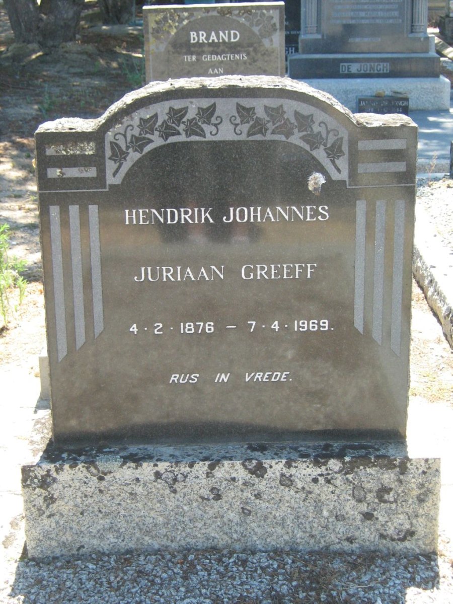 GREEFF Hendrik Johannes Juriaan 1876-1969