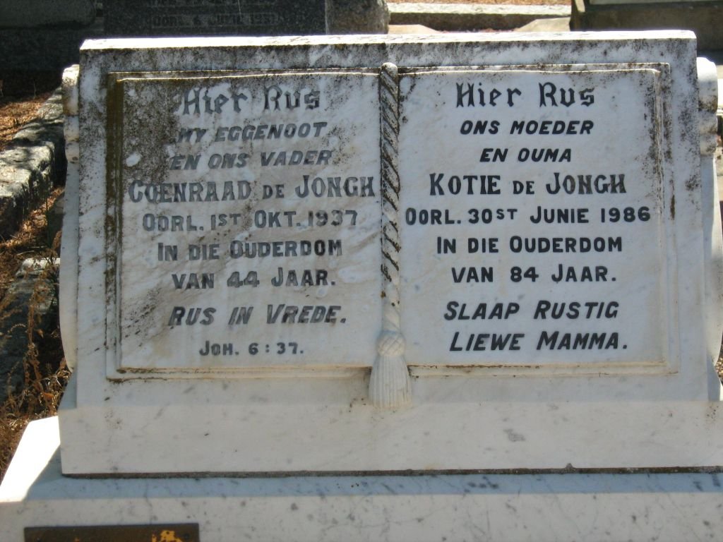 JONGH Coenraad, de -1937 &amp; Kotie, de -1986 