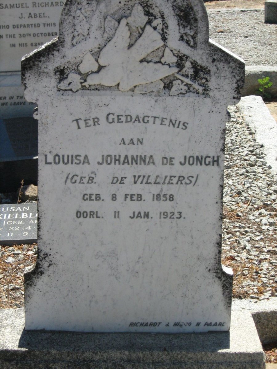 JONGH Louisa Johanna, de nee DE VILLIERS 1858-1923
