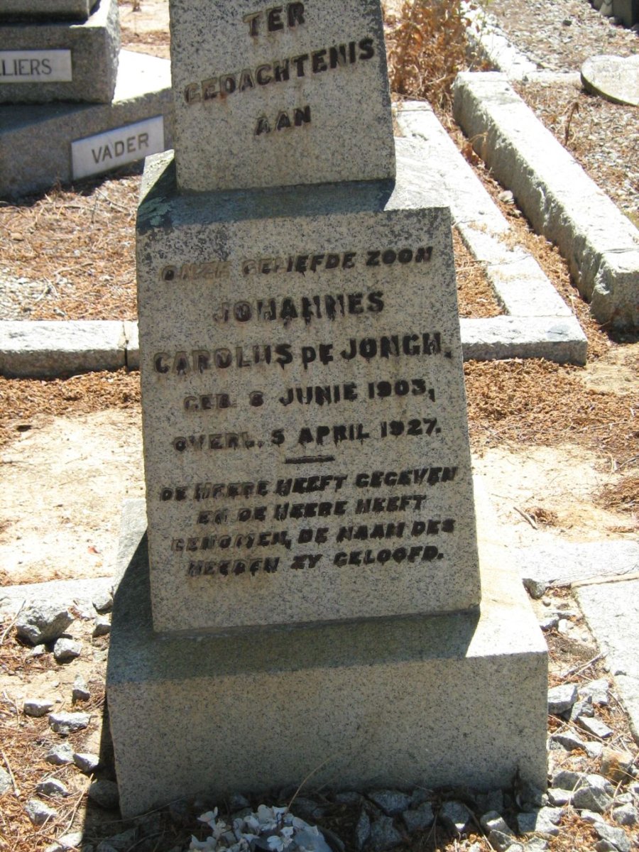 JONGH Johannes Carolus, de 1903-1927