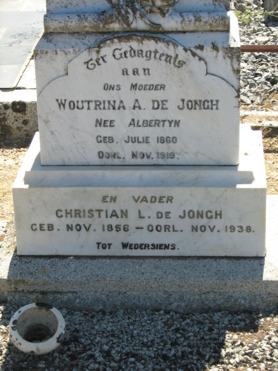 JONGH Christian L., de 1856-1938 &amp; Woutrina A. ALBERTYN 1860-1919