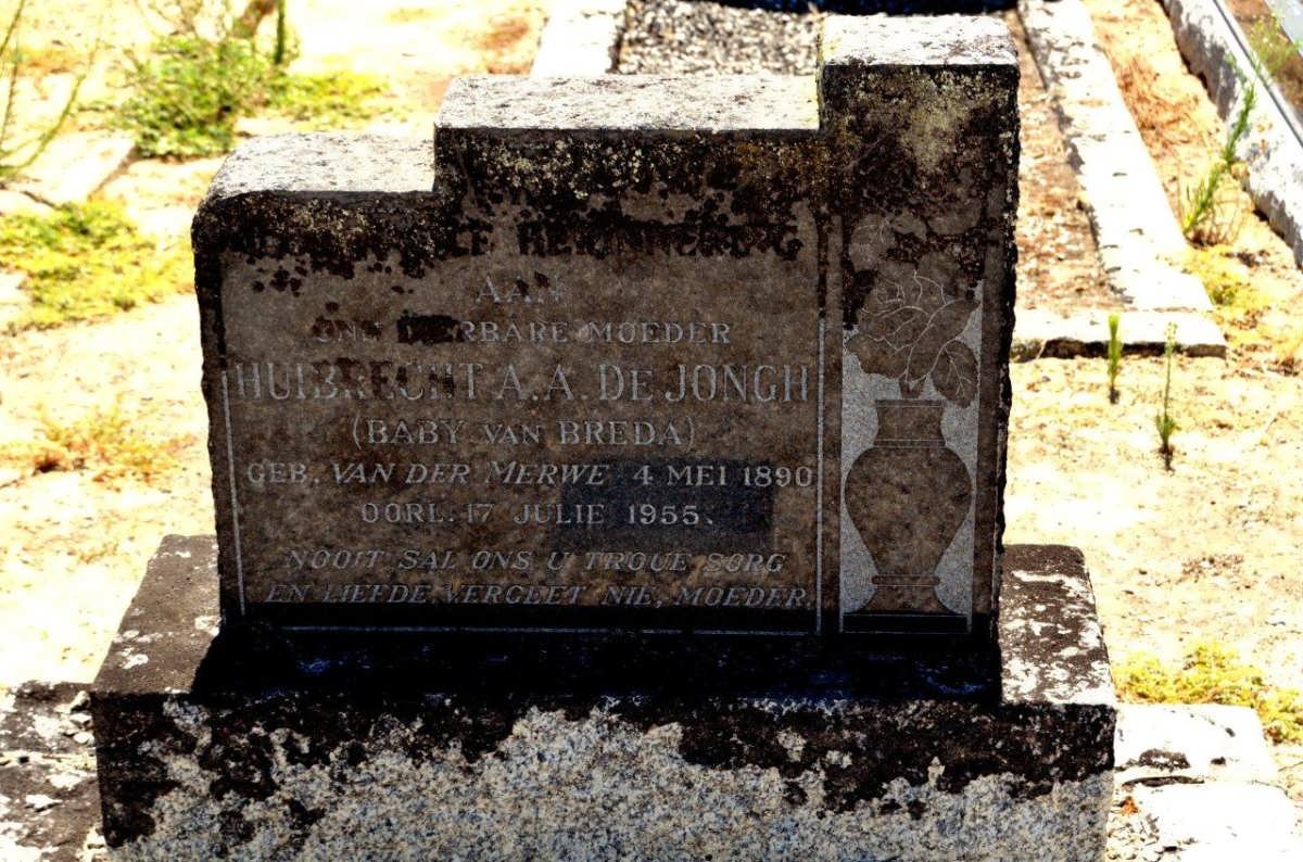 JONGH Huibrecht A.A., de nee VAN DER MERWE 1890-1955