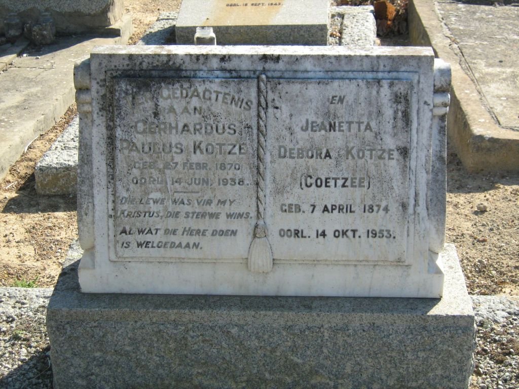 KOTZE Gerhardus Paulus 1870-1938 &amp; Jeanetta Debora COETZEE 1874-1953