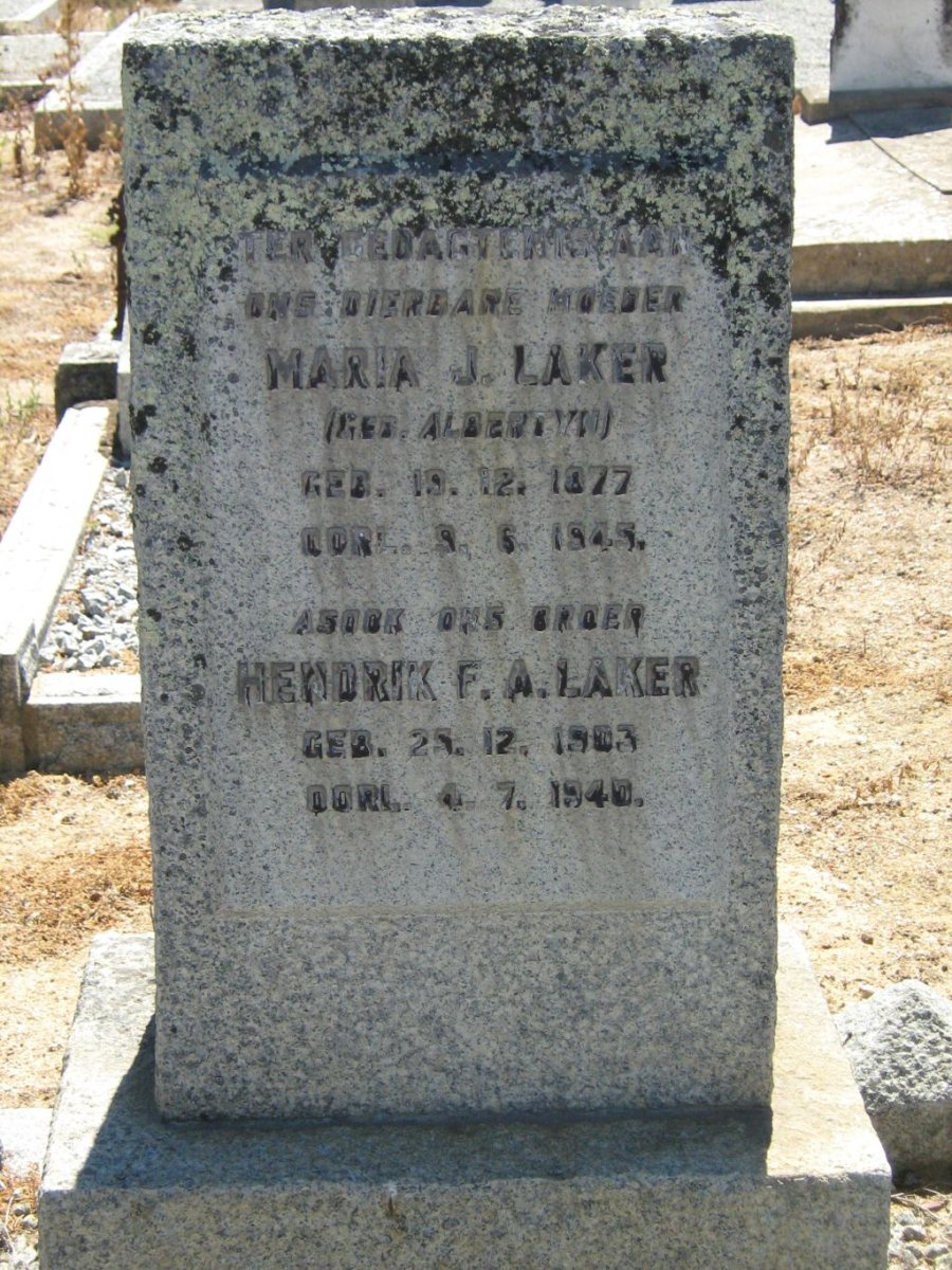 LAKER Maria J. nee ALBERTYN 1877-1945 :: LAKER Hendrik F.A. 1903-1940