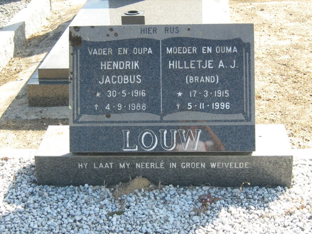 LOUW Hendrik Jacobus 1916-1988 &amp; Hilletje A.J. BRAND 1915-1996
