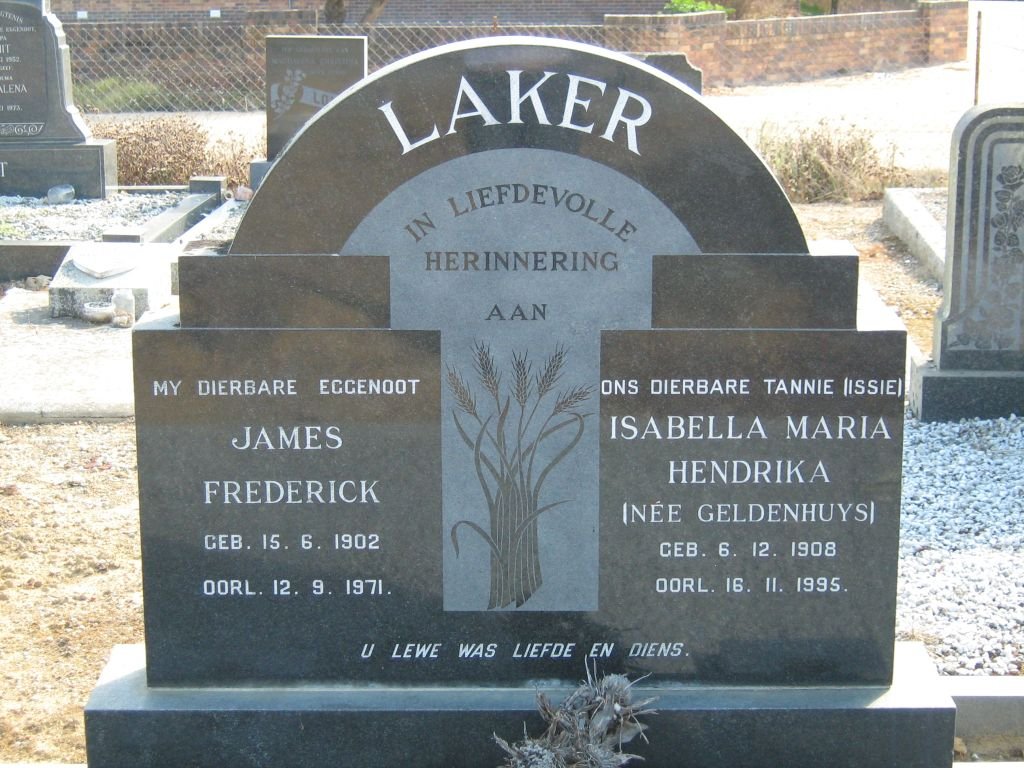 LAKER James Frederick 1902-1971 &amp; Isabella Maria Hendrika GELDENHUYS 1908-1995