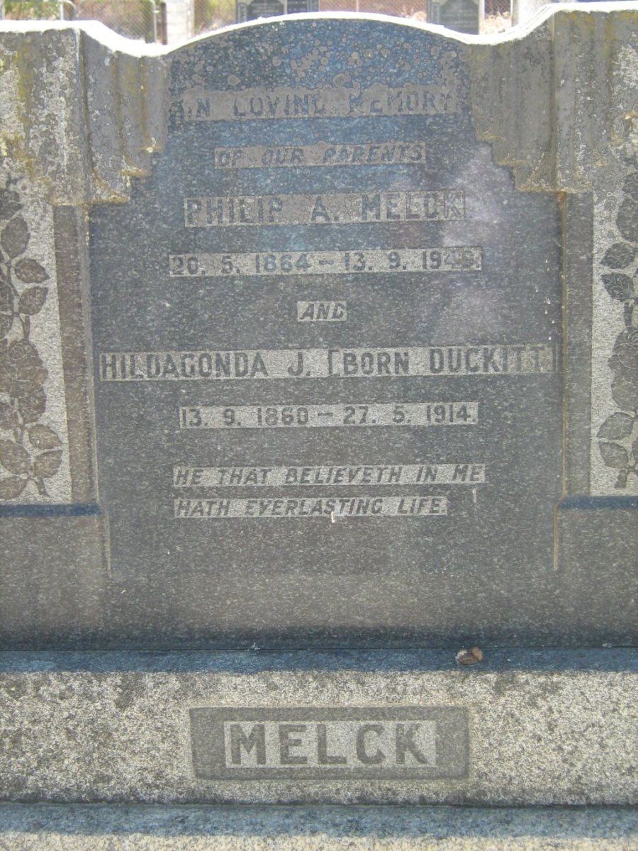 MELCK Philip A. 1864-1949 &amp; Hildagonda J. DUCKITT 1860-1914