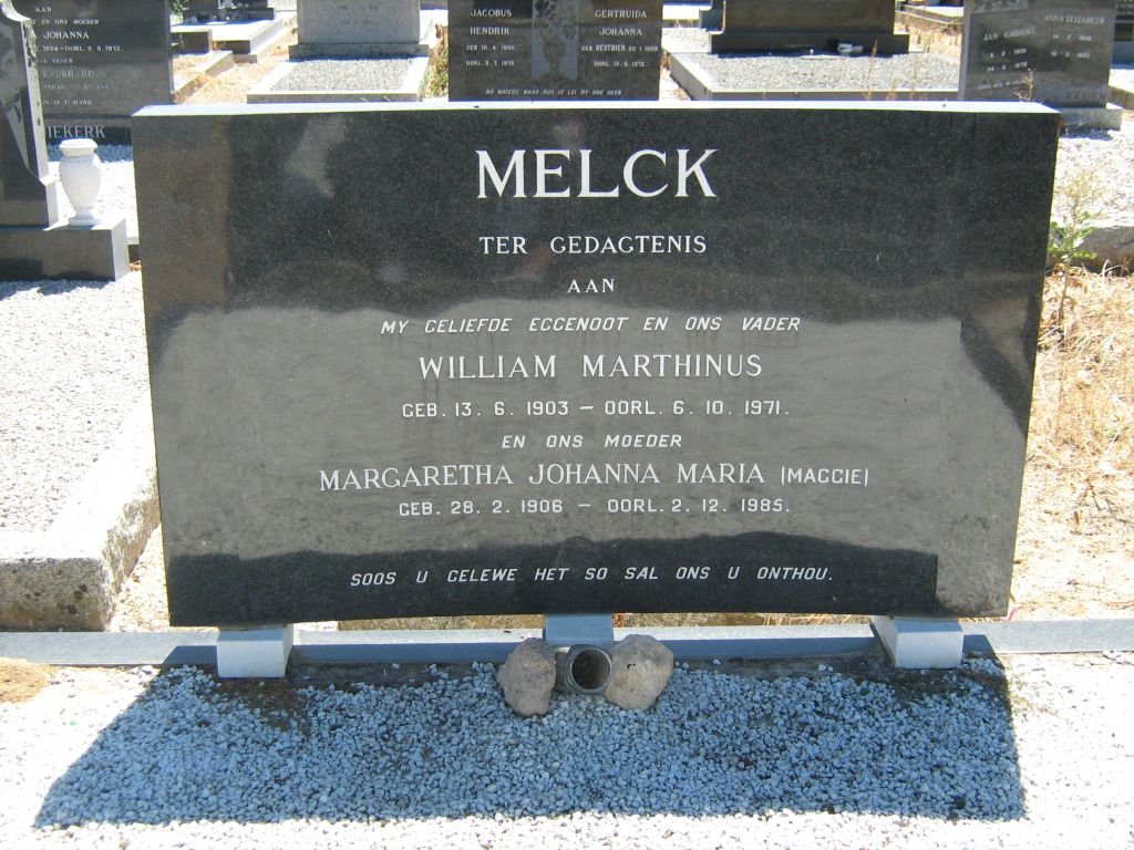 MELCK William Marthinus 1903-1971 &amp; Margaretha Johanna Maria 1906-1985